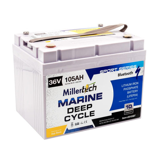 MillerTech 105Ah 36V MARINE "Sun Up To Sun Down" Bluetooth Lithium Iron Phosphate (LiFePO4) Trolling Motor Battery (36105-BT)