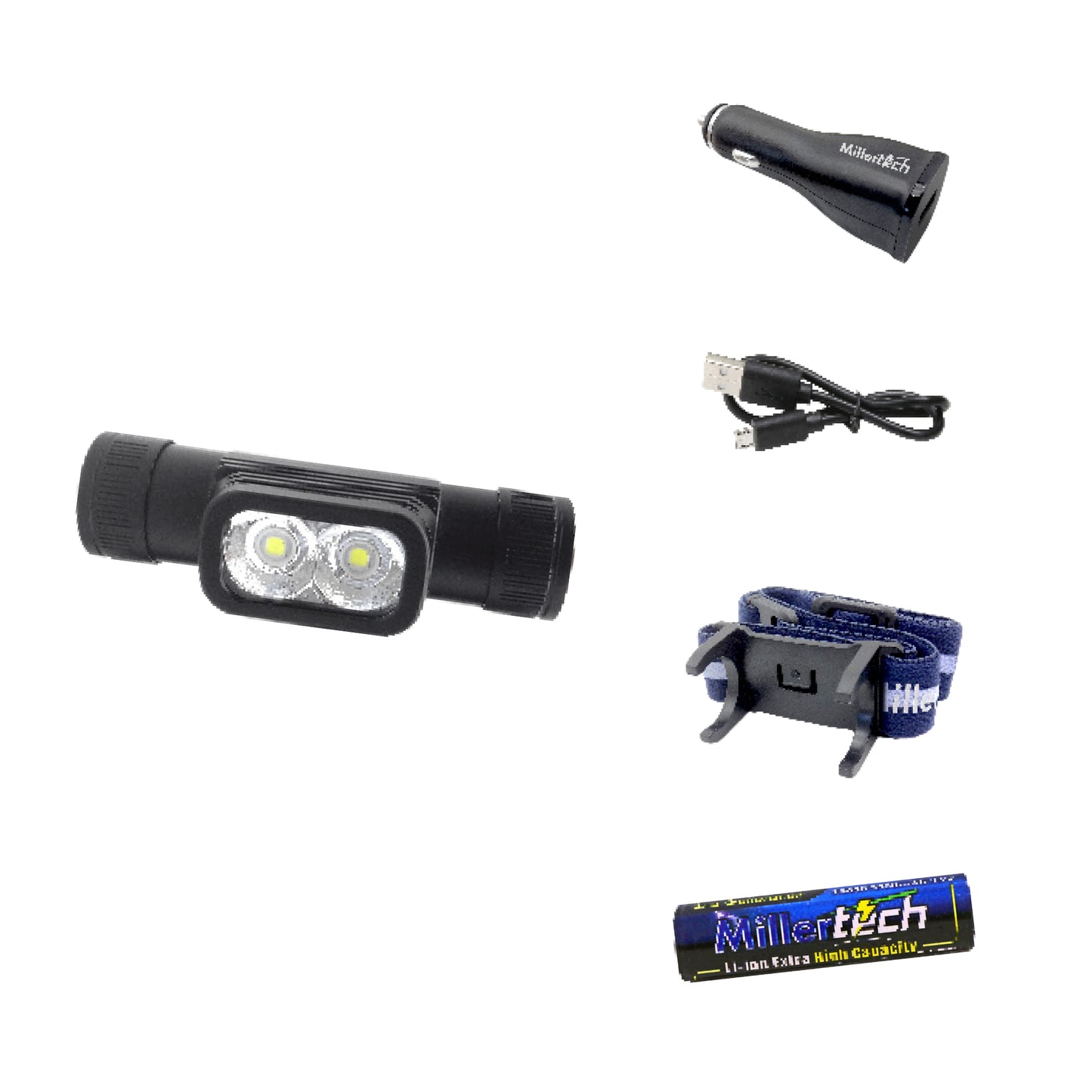 MillerTech Double Power LED Headlamp With Rechargeable 18650 Lithium Battery (555)