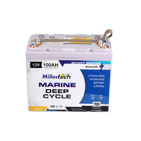 MillerTech 100Ah 12V MARINE Bluetooth Lithium Iron Phosphate (LiFePO4) Trolling Motor Group 24 Battery (12100G24)