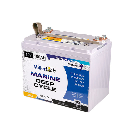 MillerTech 100Ah 12V MARINE Bluetooth Lithium Iron Phosphate (LiFePO4) Trolling Motor Group 24 Battery (12100G24)