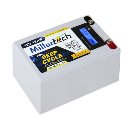 MillerTech 12Ah 12V PREMIUM Lithium Iron Phosphate (LiFePO4) Smart Battery (1212L)