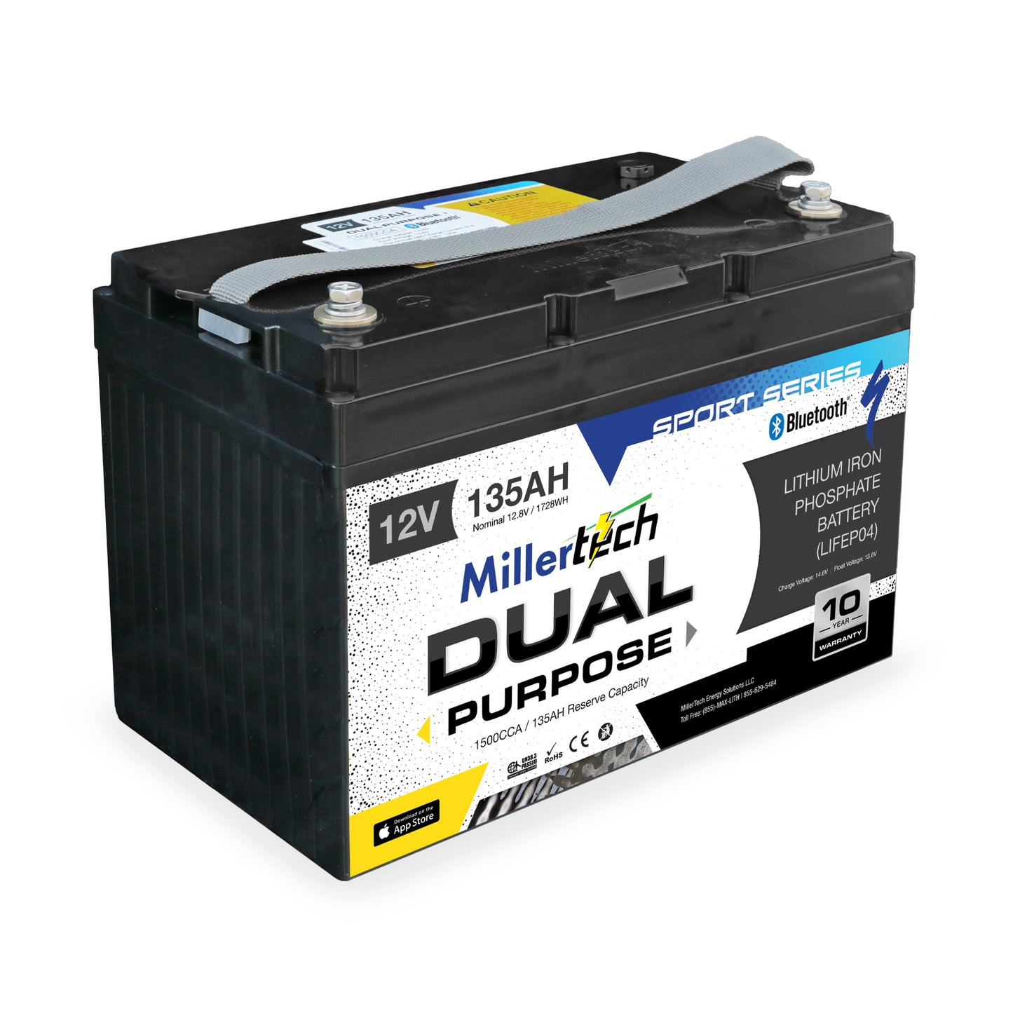 MillerTech 135Ah 12V DUAL PURPOSE 1500CCA Bluetooth Lithium Iron Phosphate (LiFePO4) Group 31 Battery (12135DP)
