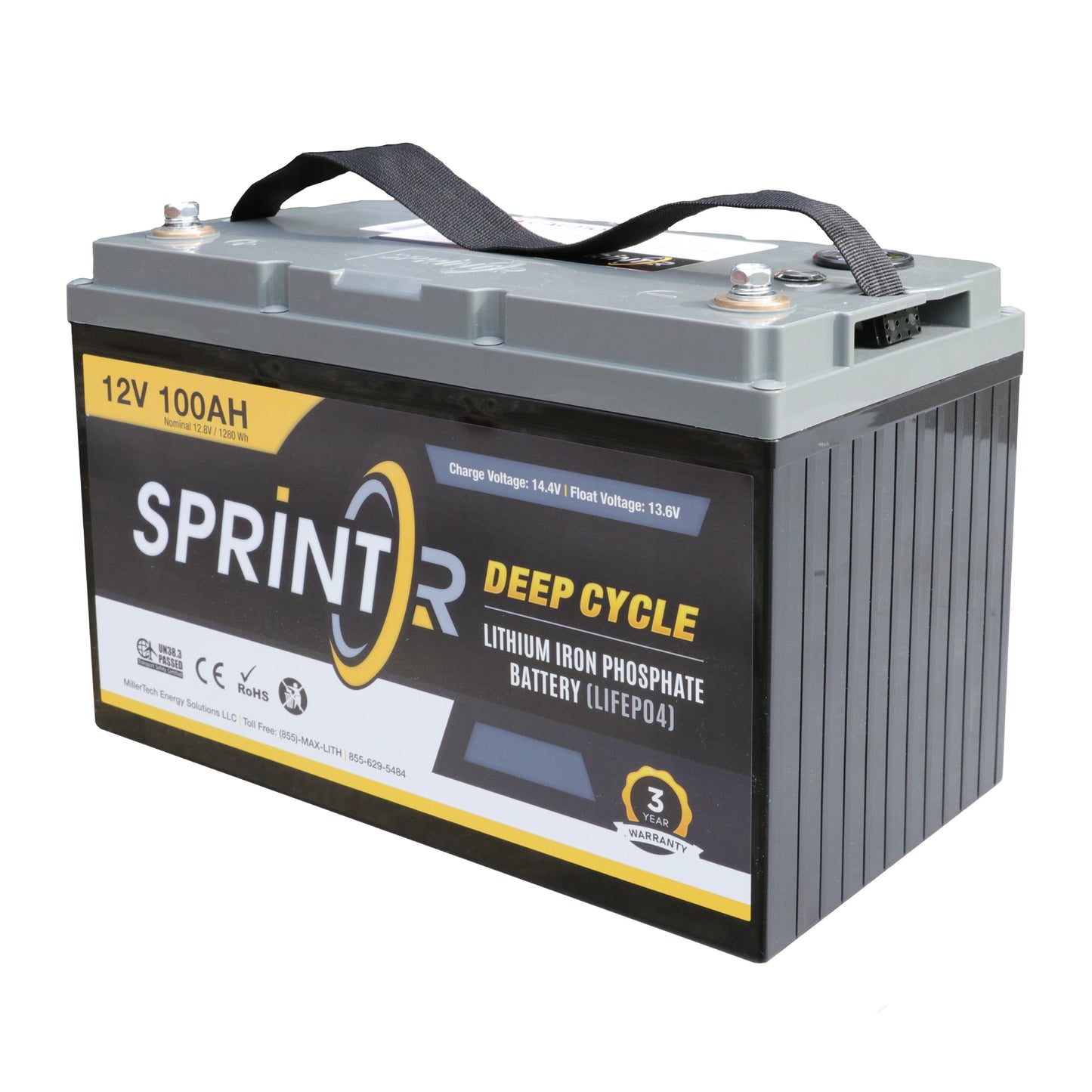 MillerTech 100Ah 12V SPRINTR Lithium Iron Phosphate (LiFePO4) Battery (12100SP)