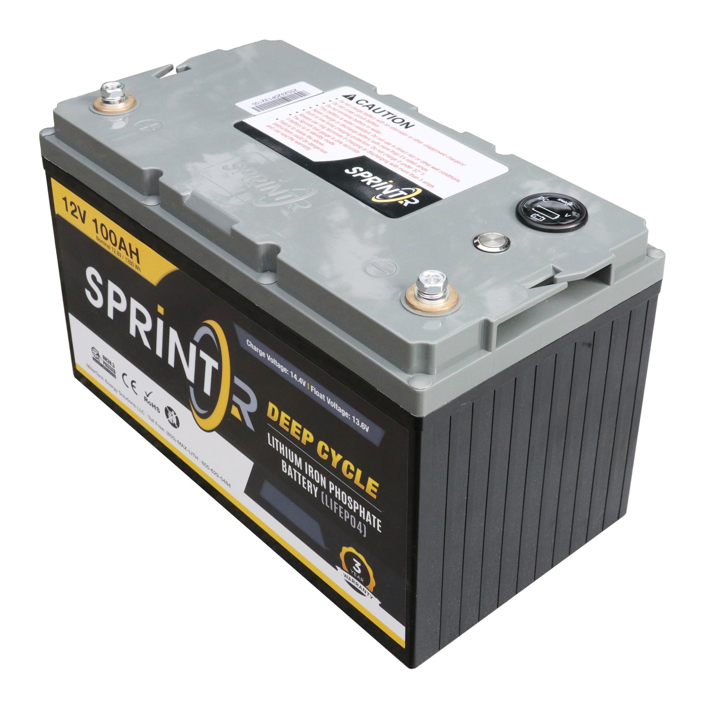 MillerTech 100Ah 12V SPRINTR Lithium Iron Phosphate (LiFePO4) Battery (12100SP)