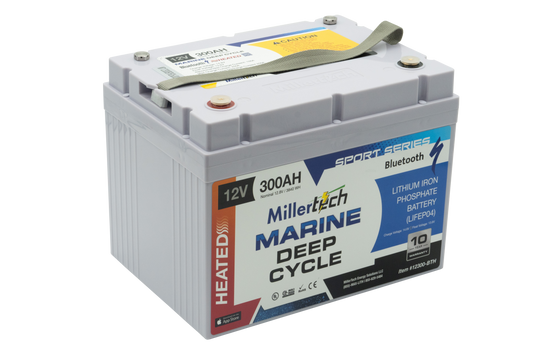 MillerTech 300Ah 12V MARINE HEATED Bluetooth Lithium Iron Phosphate (LiFePO4) Deep Cycle Battery (12300-BTH)