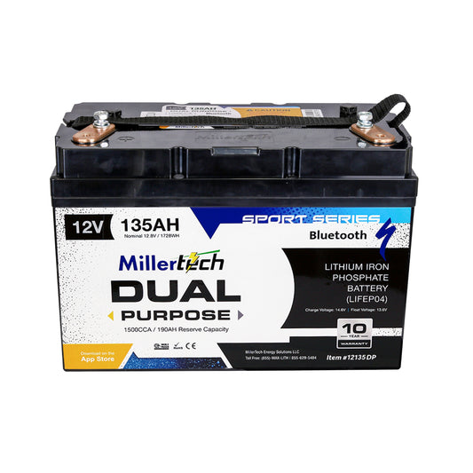 MillerTech 135Ah 12V DUAL PURPOSE 1500CCA Bluetooth Lithium Iron Phosphate (LiFePO4) Group 31 Battery (12135DP)