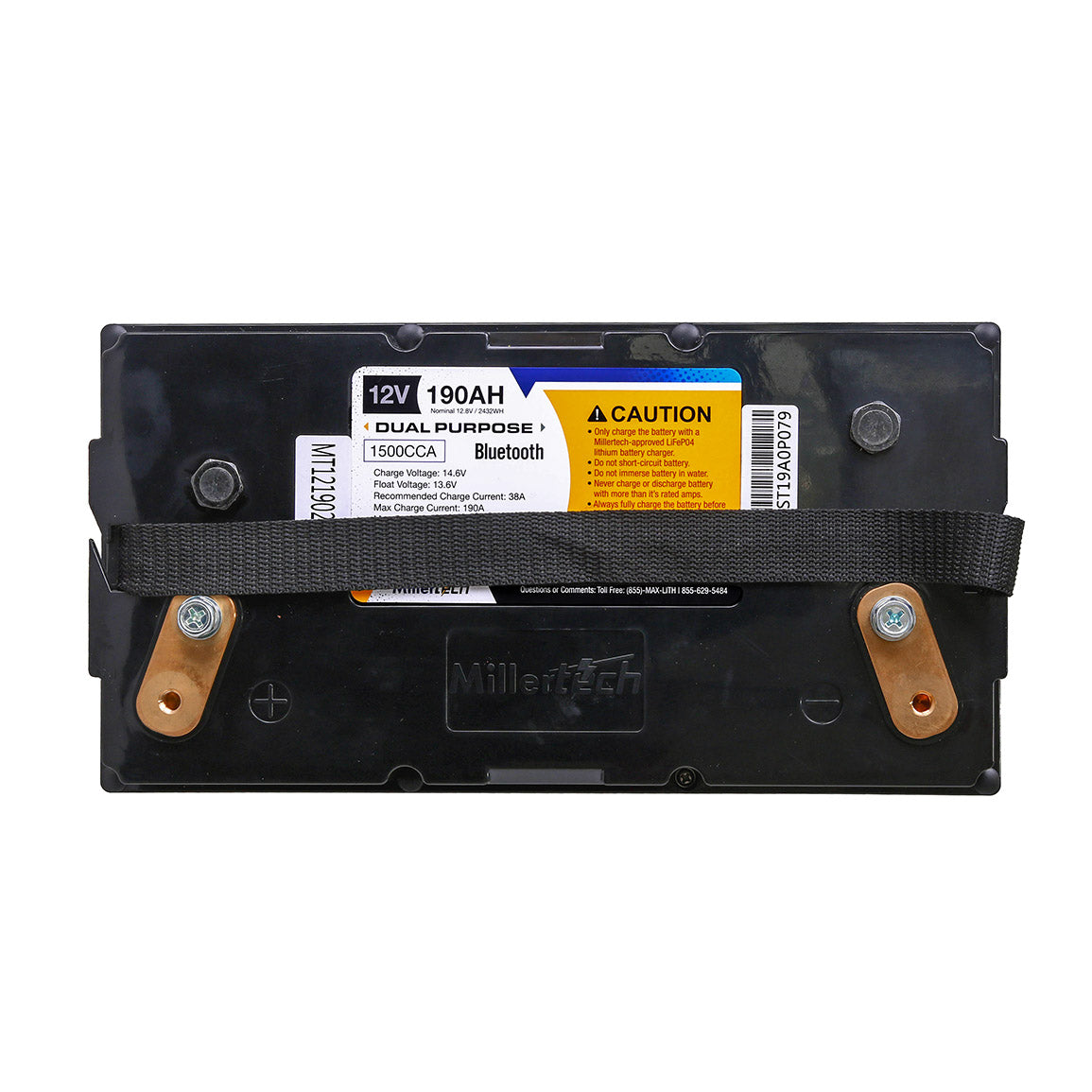 MillerTech 190Ah 12V DUAL PURPOSE 1500CCA Bluetooth Lithium Iron Phosphate (LiFePO4) Group 31 Battery (12190DP)