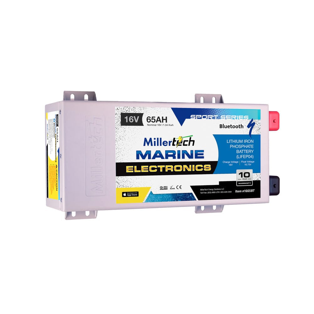 MillerTech 65Ah 16V MARINE Electronics Bluetooth Lithium Iron Phosphate (LiFePO4) Deep Cycle Battery (1665BT)