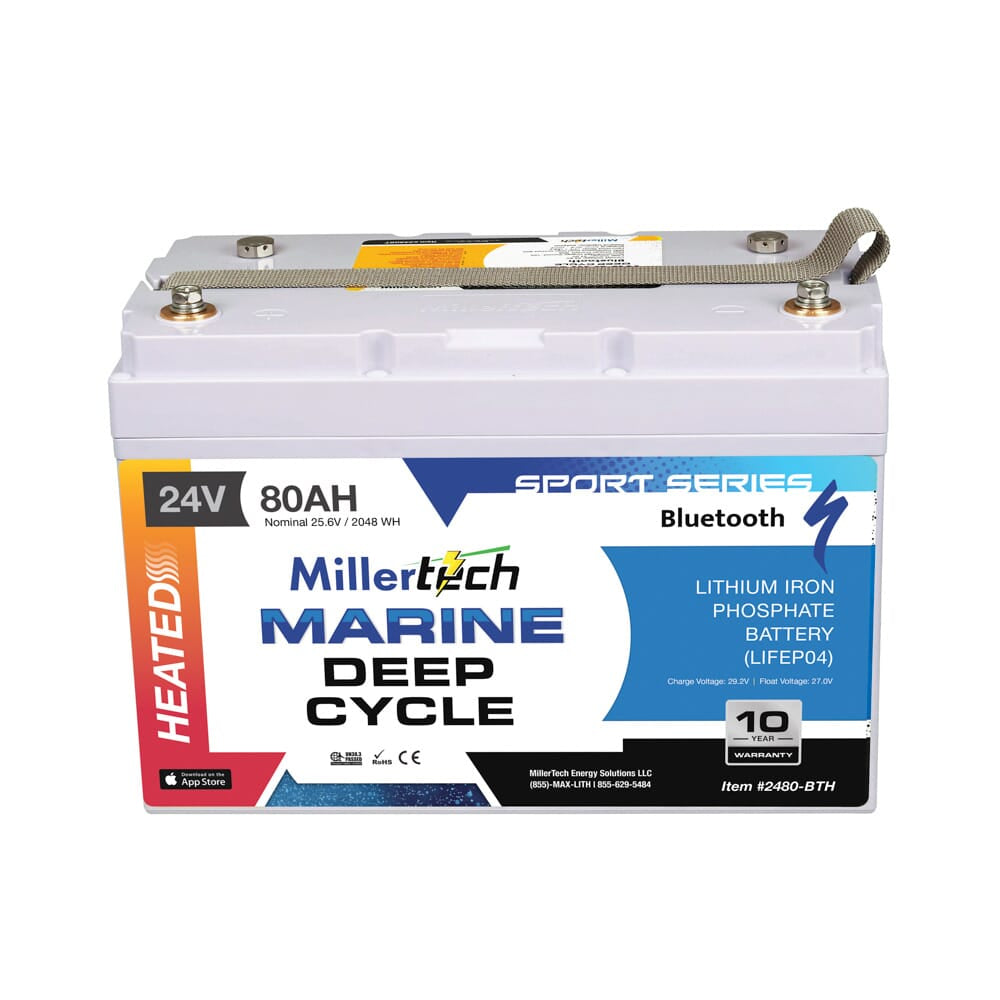 MillerTech 80Ah 24V MARINE HEATED Bluetooth Lithium Iron Phosphate (LiFePO4) Trolling Motor Group 31 Battery (2480-BTH)