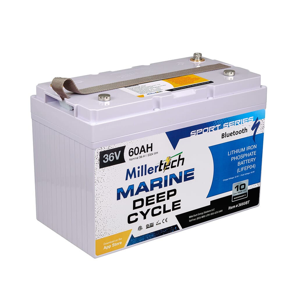 MillerTech 60Ah 36V MARINE Bluetooth Lithium Iron Phosphate (LiFePO4) Trolling Motor Group 31 Battery (3660BT)