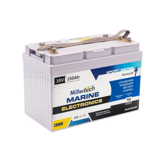 MillerTech 150Ah 16V MARINE Electronics Bluetooth Lithium Iron Phosphate (LiFePO4) Deep Cycle Battery (16150BT)