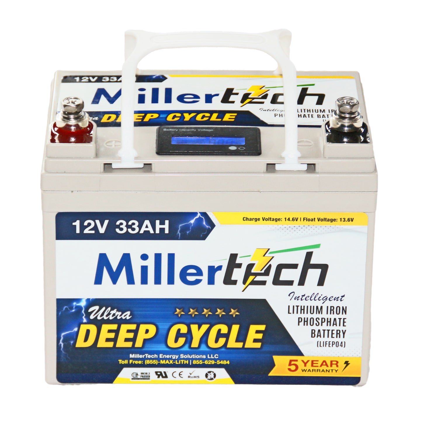 MillerTech 33Ah 12V PREMIUM Lithium Iron Phosphate (LiFePO4) Smart Battery (1233L)