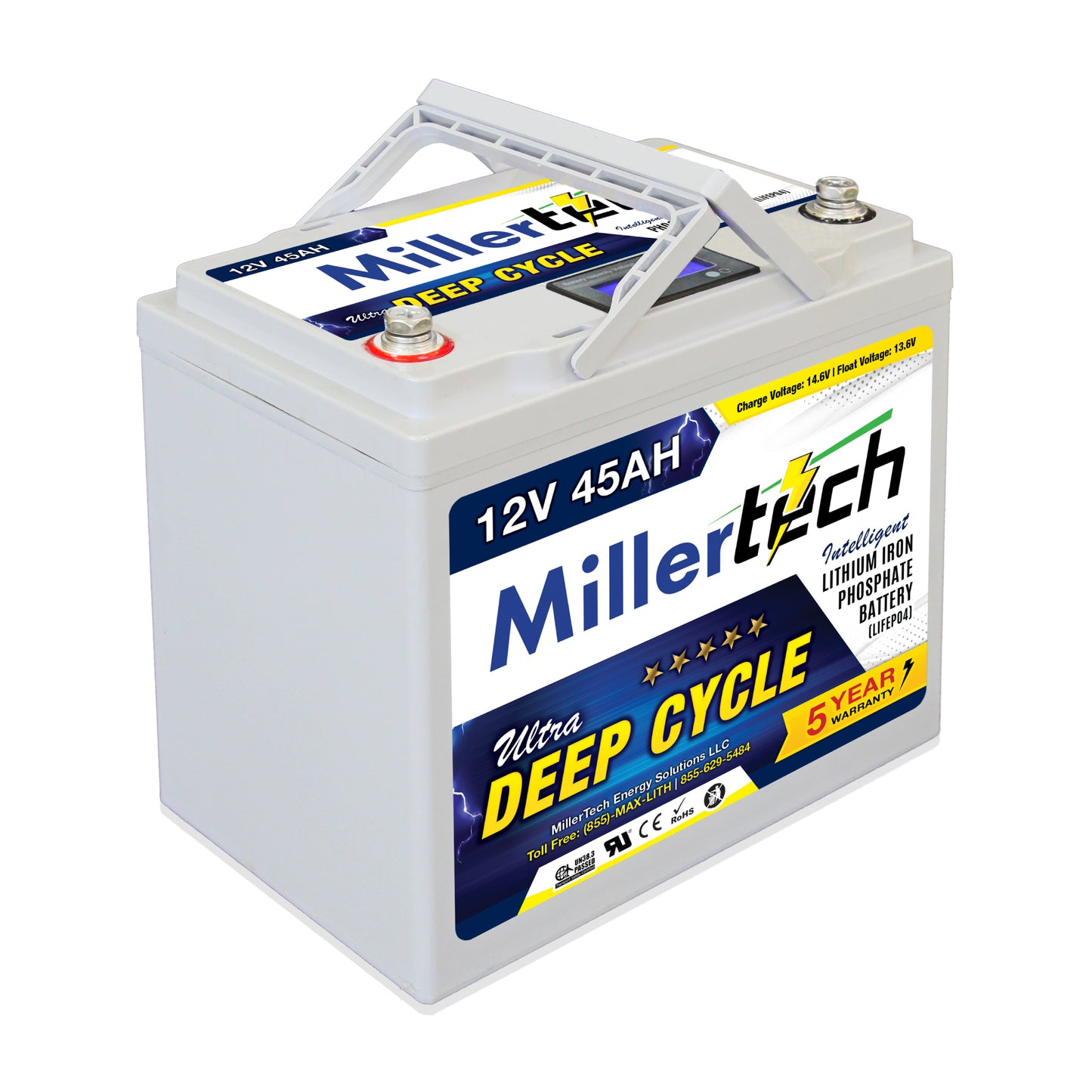 MillerTech 45Ah 12V PREMIUM Lithium Iron Phosphate (LiFePO4) Smart Battery (1245L)
