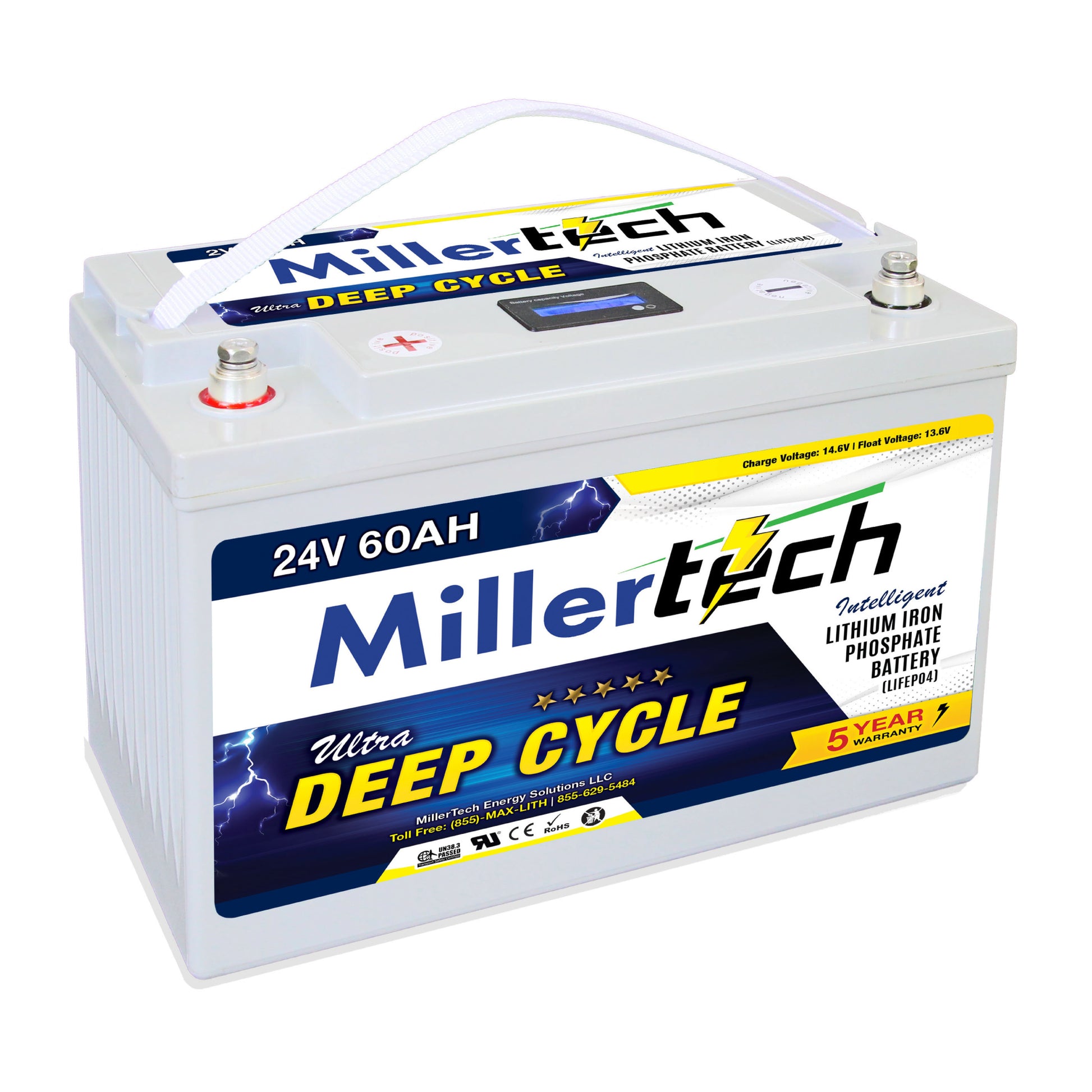 MillerTech 60Ah 24V PREMIUM Lithium Iron Phosphate (LiFePO4) Smart Battery  (2460L)