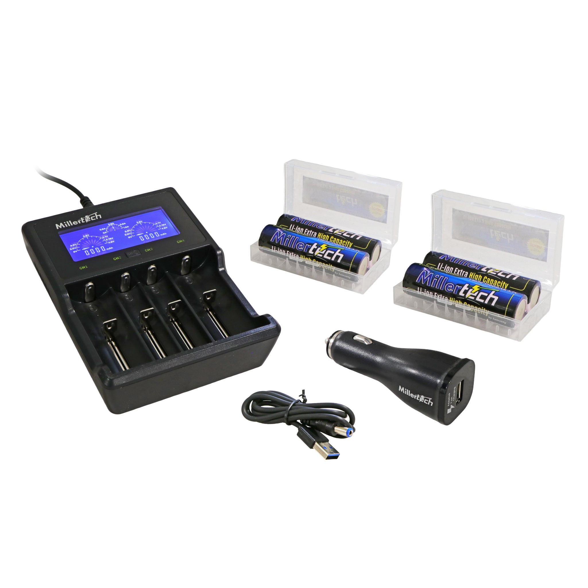 MillerTech Premium 18650 Lithium Batteries And Charger Package (552 ...