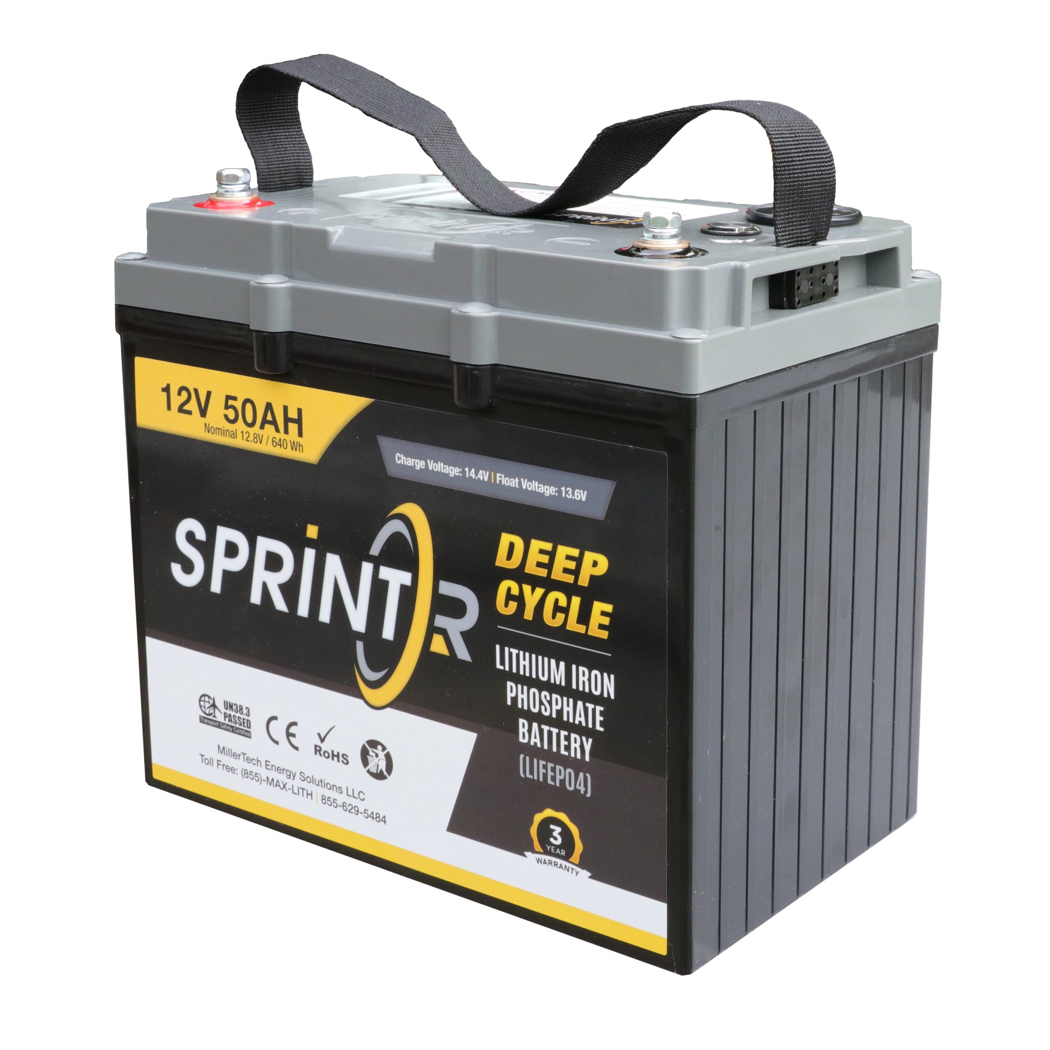 MillerTech 50Ah 12V SPRINTR Lithium Iron Phosphate (LiFePO4) Battery  (1250SP)